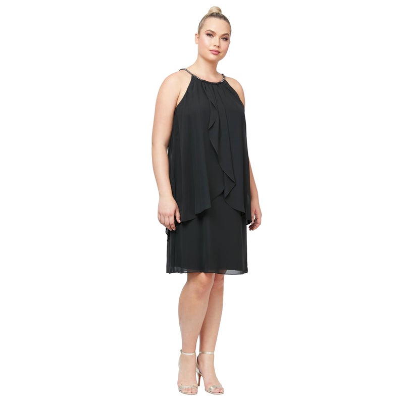S.L. Fashions womens Plus-size Embellished Halter Neck Tier Special Occasion Dress, Black, 22 Plus - Image 1